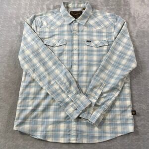 Howler Brothers H Bar B Tech Shirt Mens Medium Blue Plaid Western Snap Vented